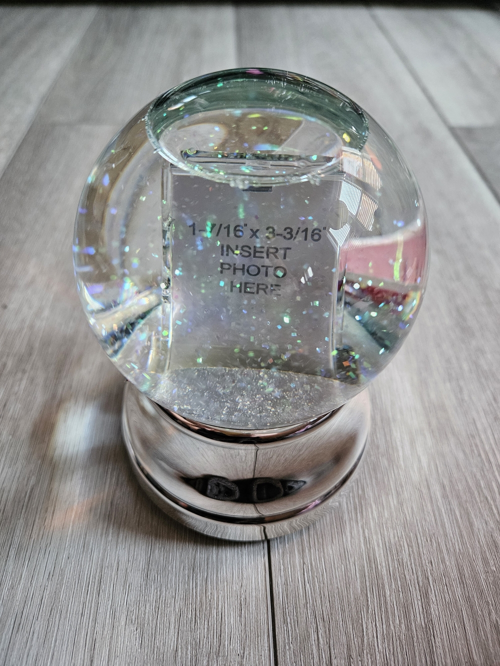 Clear Glitter Globe Photo Frame with Silver Base